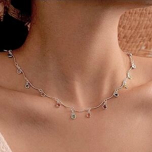 Sterling Silver Plated Gemstone Drop Necklace